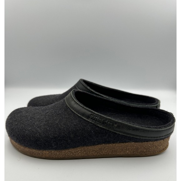 Haflinger Grizzly Wool Clogs Charcoal Grey Cork Sole Leather Shoes W9 M7 EU 40 - Picture 4 of 11